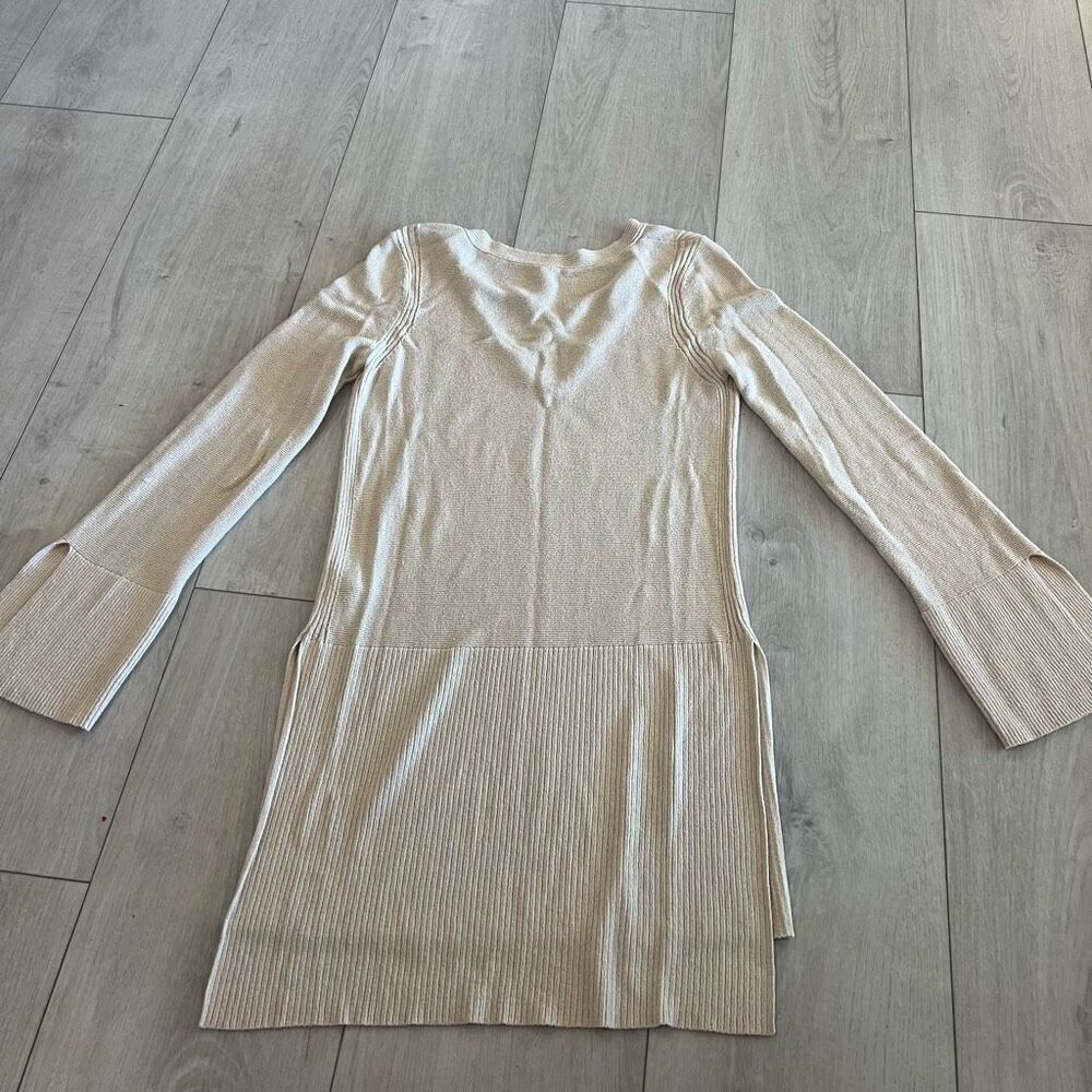 Free People Sweater Criss-Cross Front Knit Tunic Side Slit Linen Blend Cream siz - Picture 7 of 9